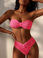 Costume Da Bagno Monocromatico Con Testo A Rilievo Per Donne In Vacanza Al Mare