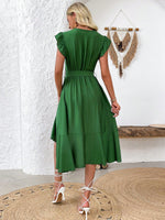 Abito estivo donna dalla moda estiva a righe e stampato, sovrapposto con scollo a V a manica corta a cappuccio e orlo asimmetrico