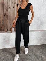 Tuta senza maniche casual solida da donna per vacanze estive con cintura a coulisse in vita