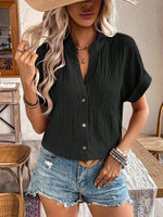 Camicia A Maniche A Pipistrello Con Colletto A Spacchi E Colore Unito