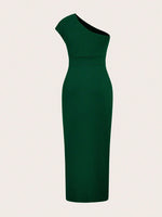 Abito Moda Donna A Spalla Singola, Slim Fit, Tinta Unita