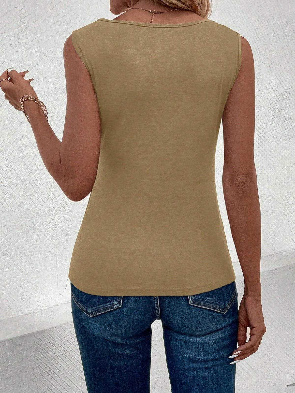 Canottiera Da Donna A Maniche Corte Tinta Unita Per L'estate