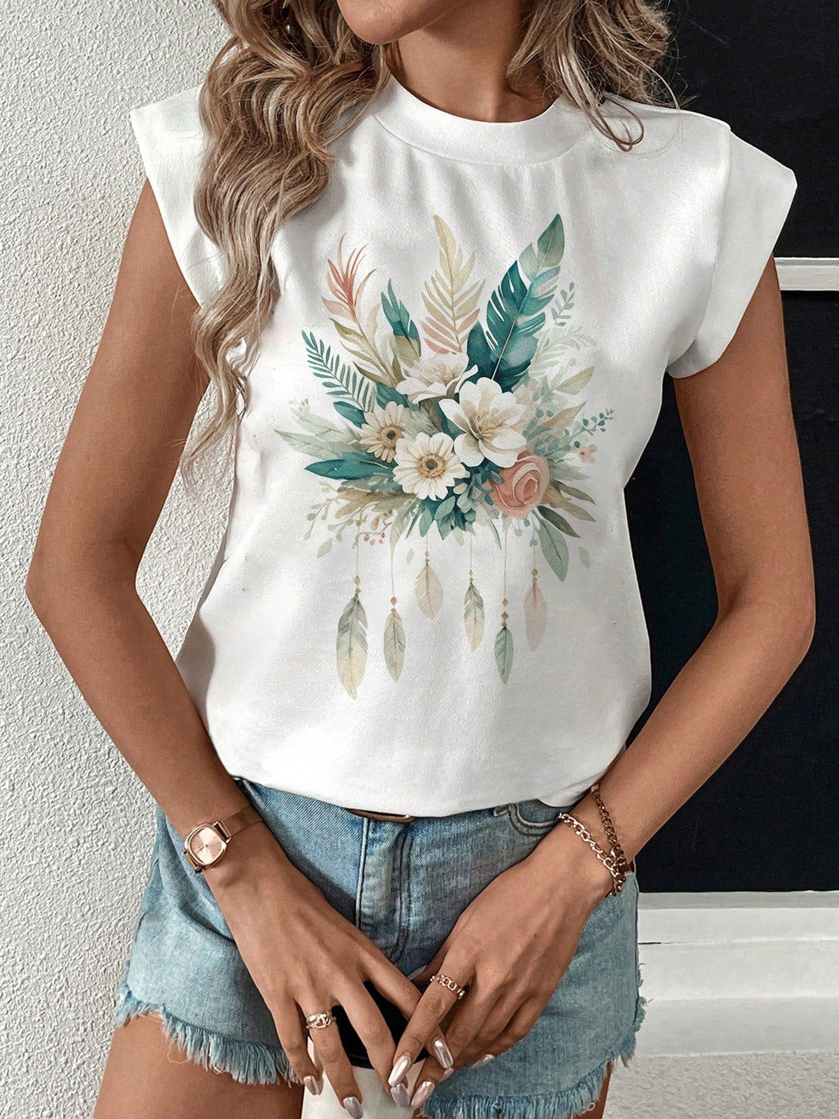 Maglietta estiva casual e semplice con collo a giro e motivo a cuore per donne, Love Love Love