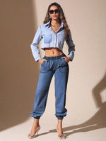 Pantaloni In Denim Con Polsini Elasticizzati Da Donna