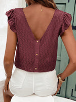 Maglietta a maniche corte estiva con schiena a V e arricciatura sul bordo