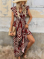 Abito Casual Lungo Con Manica A Cappuccio Con Stampa Geometrica Estiva E Scollo A V Per Donne