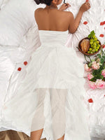 Abito Senza Spalline Con Pieghe E Patchwork In Rete E Tinta Unita