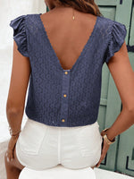 Maglietta a maniche corte estiva con schiena a V e arricciatura sul bordo