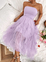 Abito Senza Spalline Con Pieghe E Patchwork In Rete E Tinta Unita