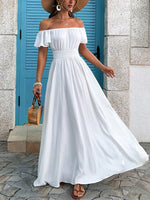 Abito da donna con maniche farfalla e scollo a cuore, vita aderente con orlo svolazzante, romantico per le vacanze