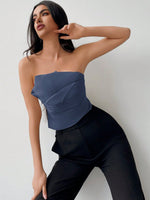 Top senza spalline alla moda con pieghe, colore solido, per donne