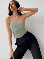 Top senza spalline alla moda con pieghe, colore solido, per donne