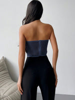 Top senza spalline alla moda con pieghe, colore solido, per donne