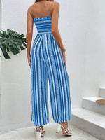 Tuta Jumpsuit A Gambe Larghe Stampata Senza Spalline