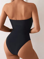 Costume Da Bagno Intero Slim Fit Senza Bretelle In Tinta Unita Per Spiaggia Estiva