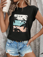 Maglietta casual senza maniche a collo rotondo con stampa paesaggistica