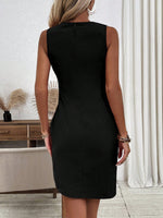 Elegante Abito Slim Fit Senza Maniche Con Scollo Rotondo, Drappeggio In Vita Anteriore E Orlo Irregolare