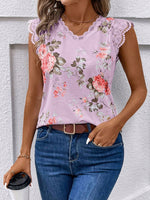 Maglietta estiva a patchwork in pizzo con stampa floreale