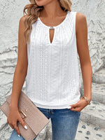 Canotta senza maniche con ricamo floreale bruciato e scollo a chiave per donne, estate