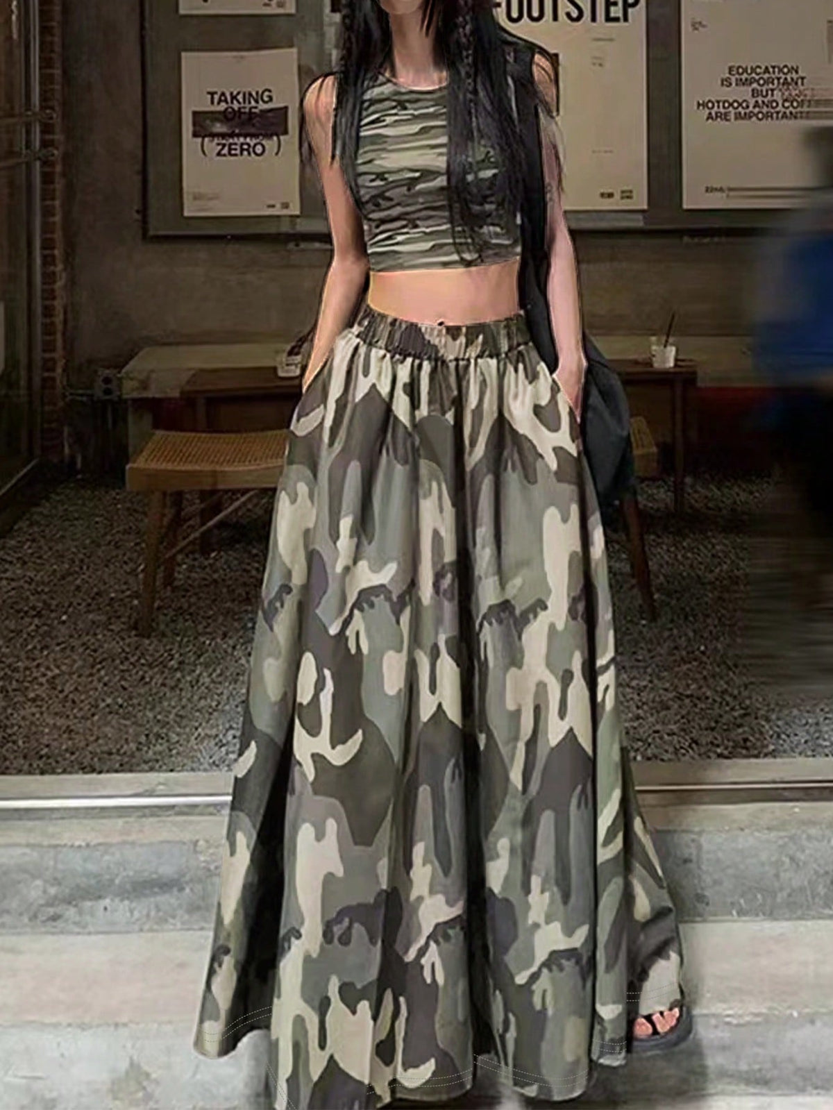 Gonna casual donna con stampa mimetica per uso quotidiano fino al ginocchio