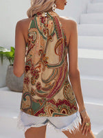 Blusa Estiva Da Donna A Collo Alto Senza Maniche Con Stampa