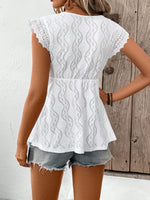 Donna maglietta a maniche corte con scollo a V in colore tinta unita, perfetta per outfit vacanzieri in primavera ed estate