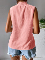 Camicia estiva senza maniche casuale per le vacanze con collo alla coreana ricamato