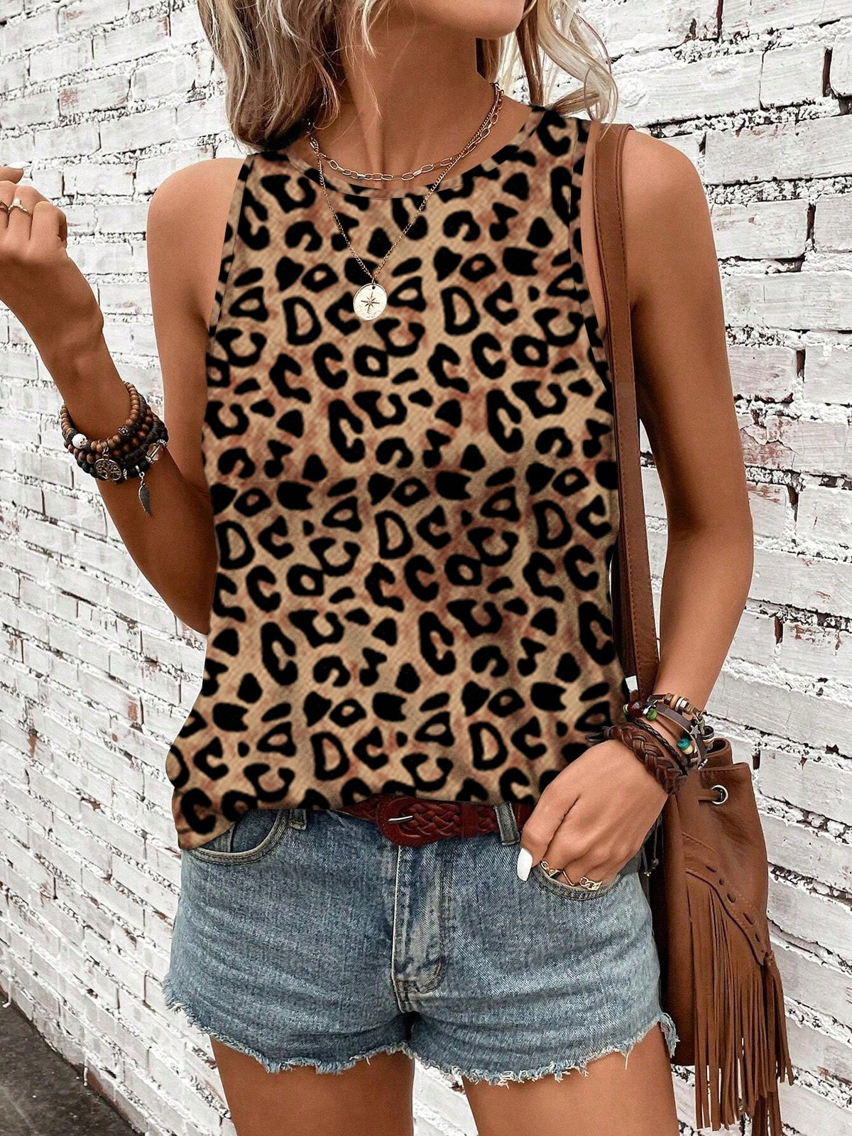 Canotta senza maniche con stampa leopardata