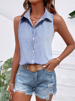 Camicia senza maniche casual da vacanza con colletto e bottoni