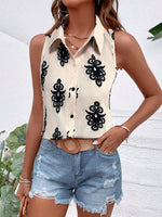 Camicia senza maniche casual da vacanza con colletto e bottoni