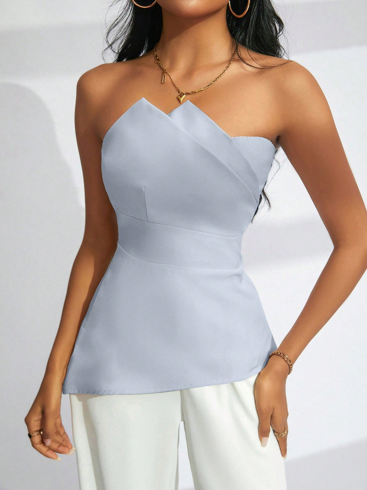 Top Da Festa Alla Moda Monocromatico Senza Spalline Per Donne