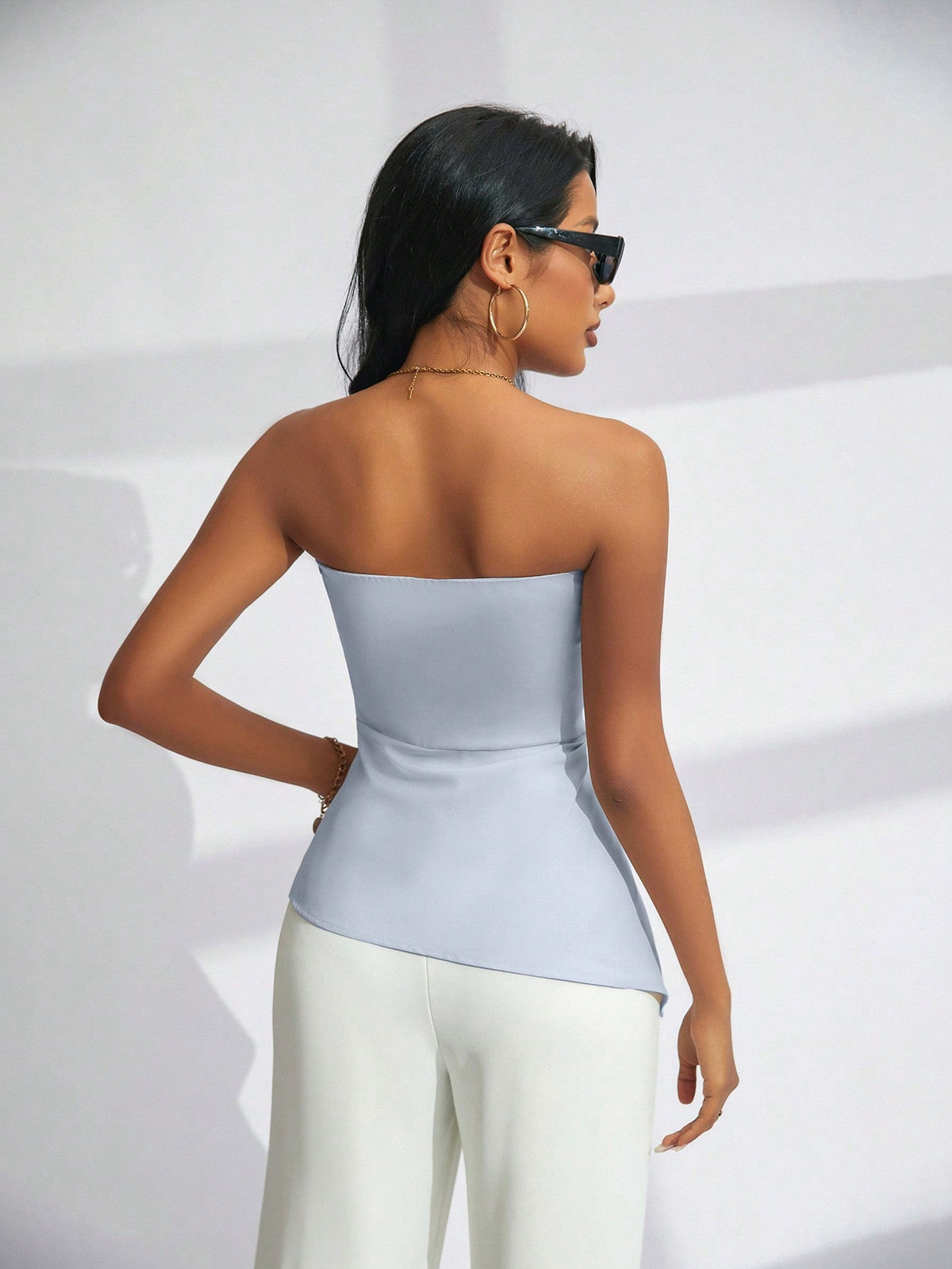 Top Da Festa Alla Moda Monocromatico Senza Spalline Per Donne