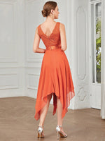 Abiti pizzo a contrasto orlo asimmetrico chiffon