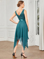 Abiti pizzo a contrasto orlo asimmetrico chiffon