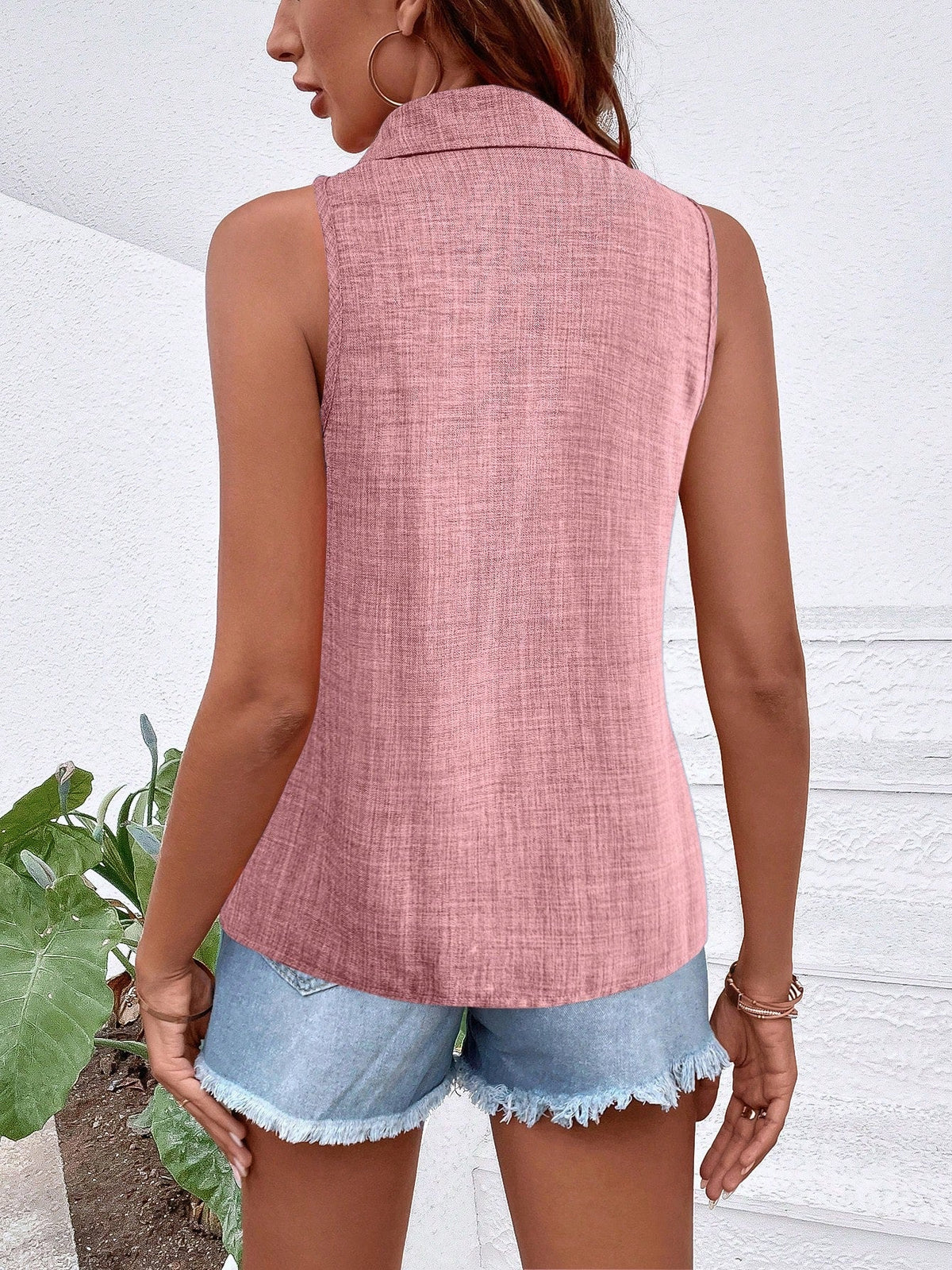 Camicia senza maniche casual da vacanza con colletto e bottoni