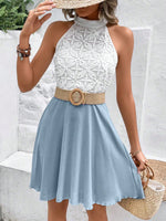 Elegante vestito a collo Halter in pizzo a colori contrastanti con patchwork per le vacanze