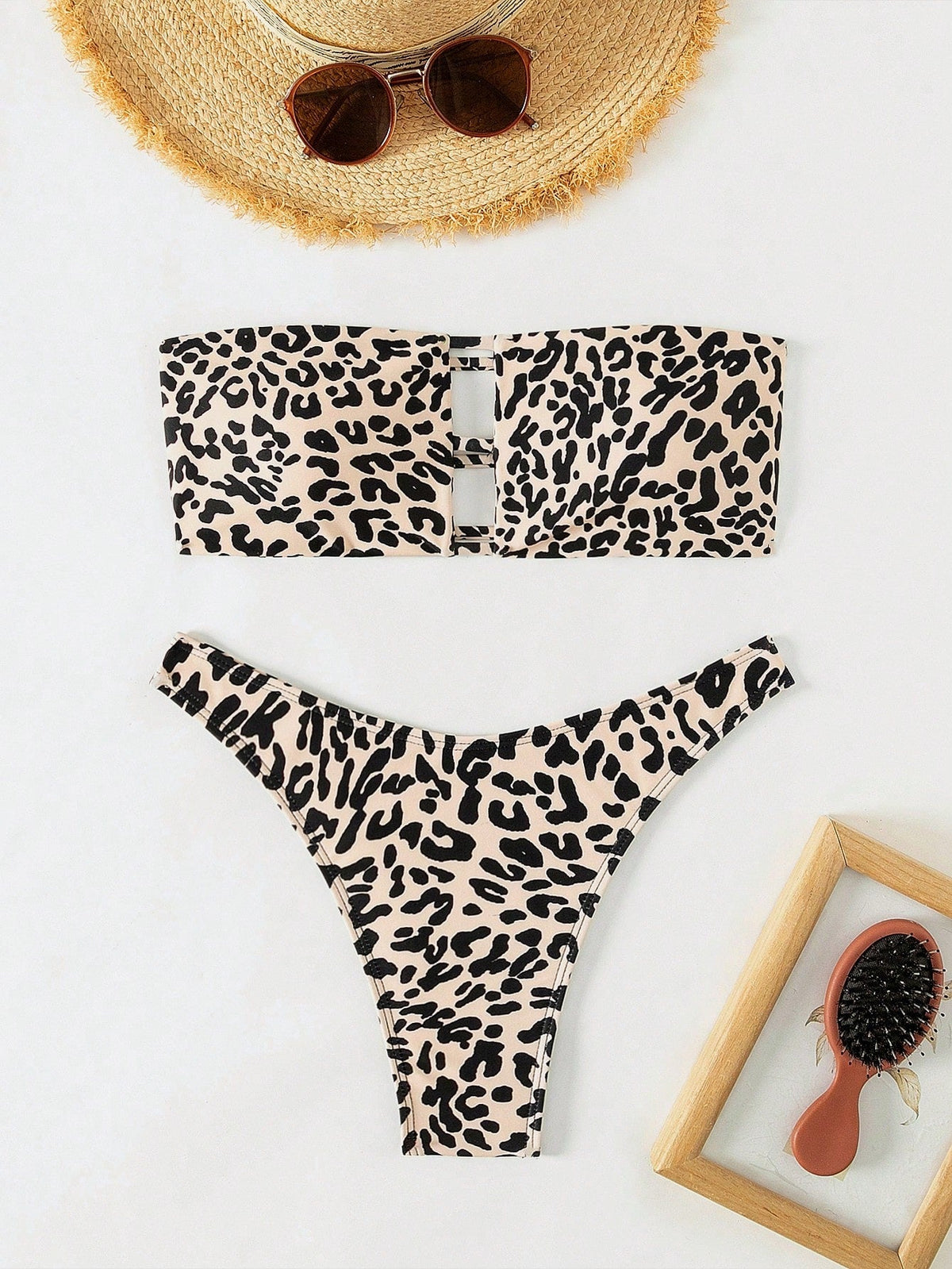 Set bikini con stampa effetto serpente Reggiseno a fascia cut out & Bottom con taglio alto 2 pezzi Costume da bagno