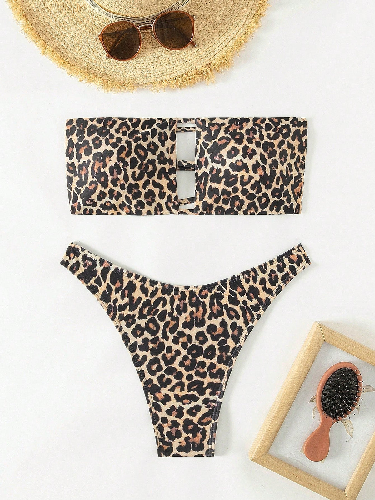 Set bikini con stampa effetto serpente Reggiseno a fascia cut out & Bottom con taglio alto 2 pezzi Costume da bagno
