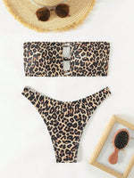Set bikini con stampa effetto serpente Reggiseno a fascia cut out & Bottom con taglio alto 2 pezzi Costume da bagno