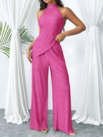 Set di pantaloni a gamba larga e camicetta halter kaki con orlo irregolare plissettato e schiena scoperta