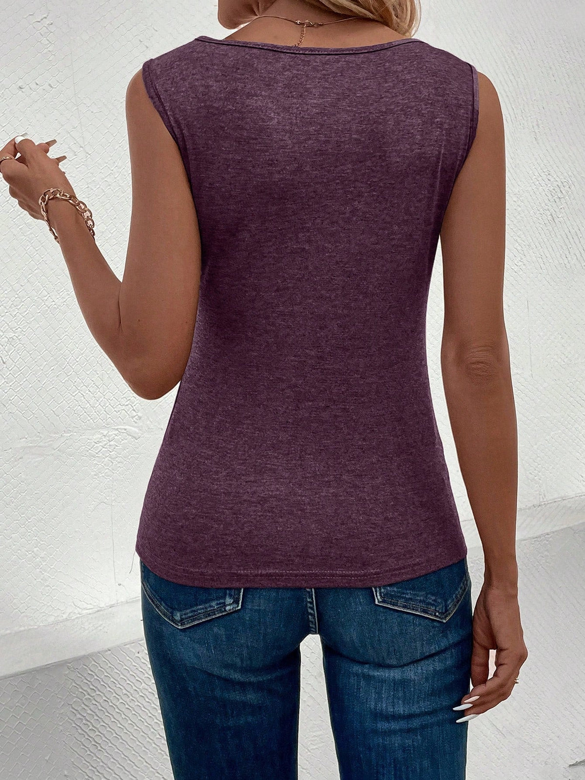 Canottiera Da Donna A Maniche Corte Tinta Unita Per L'estate