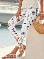 Leggings patchwork da donna a fiori estivi con fondo in pizzo stampato