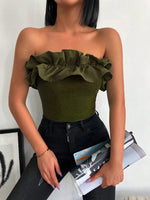 Maglia donna a tinta unita dallo stile minimalista con bordo arricciato