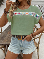 Blusa Estiva Informale Con Texture A Manica Pipistrello E Ricamo A Crochet