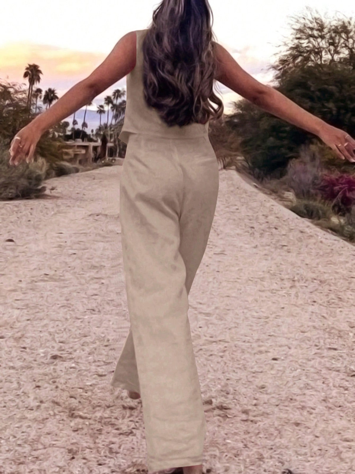 Set Due Pezzi Estivi Casual Da Donna Con Canotta Tinta Unita E Pantaloni Lunghi