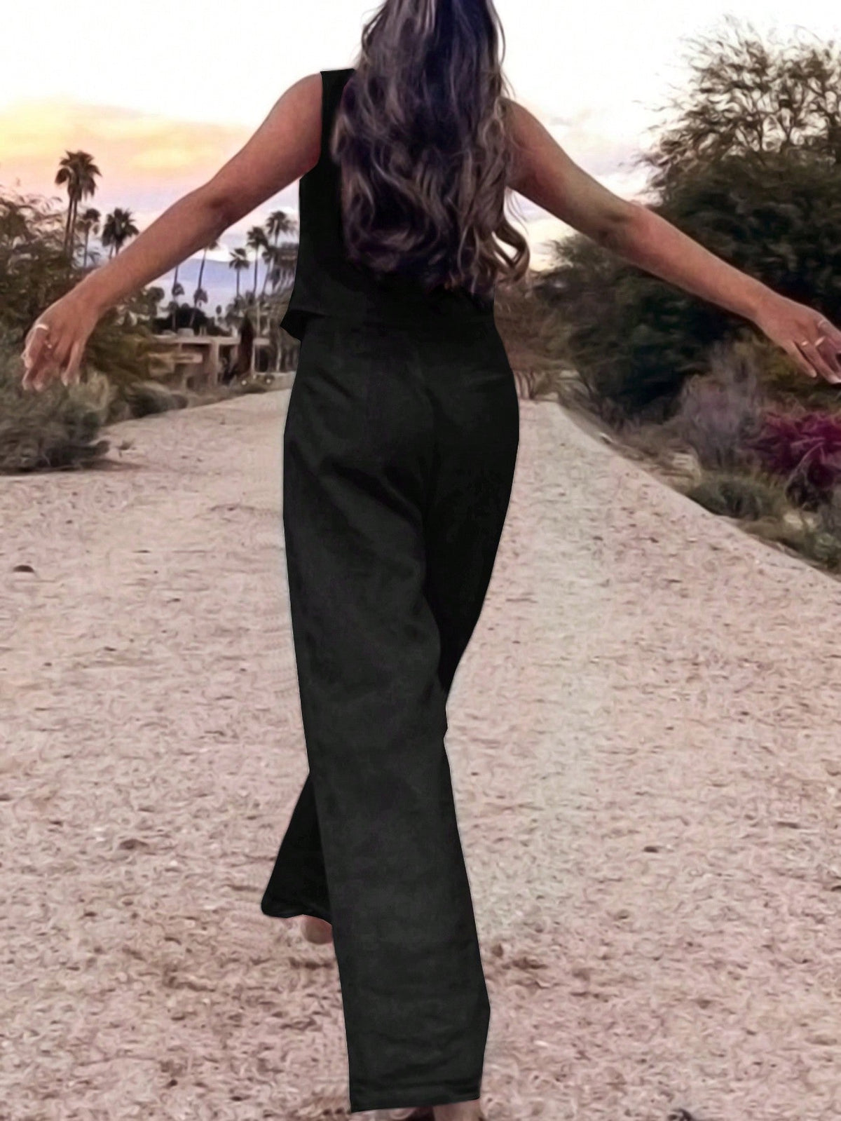 Set Due Pezzi Estivi Casual Da Donna Con Canotta Tinta Unita E Pantaloni Lunghi