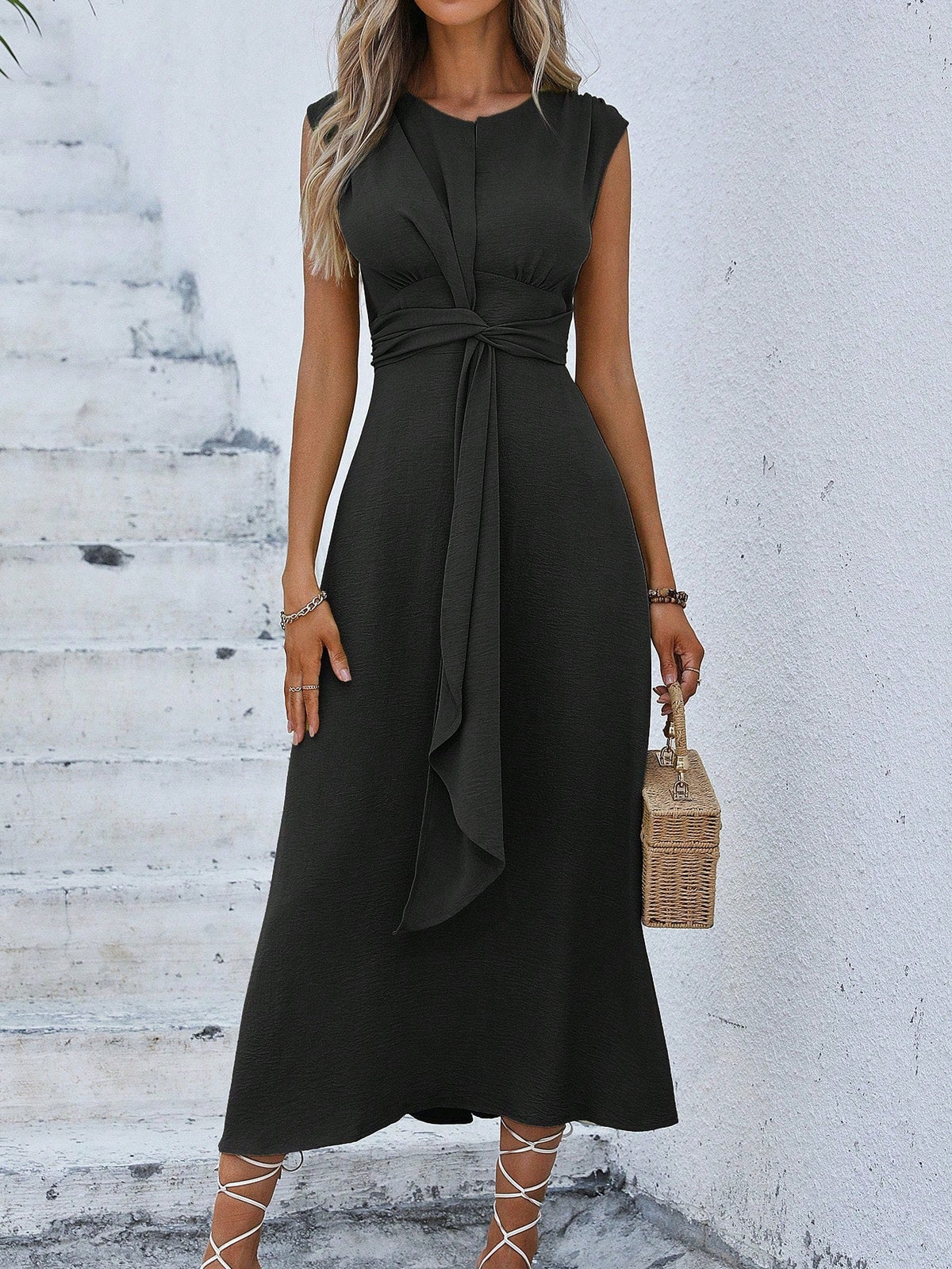 Abito senza maniche in tinta unita alla moda da donna