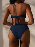 Costume Da Bagno Monocromatico Con Testo A Rilievo Per Donne In Vacanza Al Mare