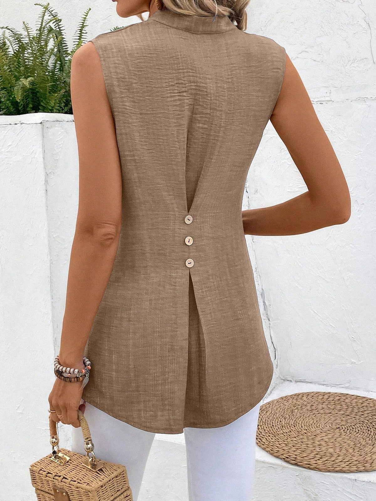 Camicia da donna a tinta unita con collo a incavo per tutti i giorni primavera estate