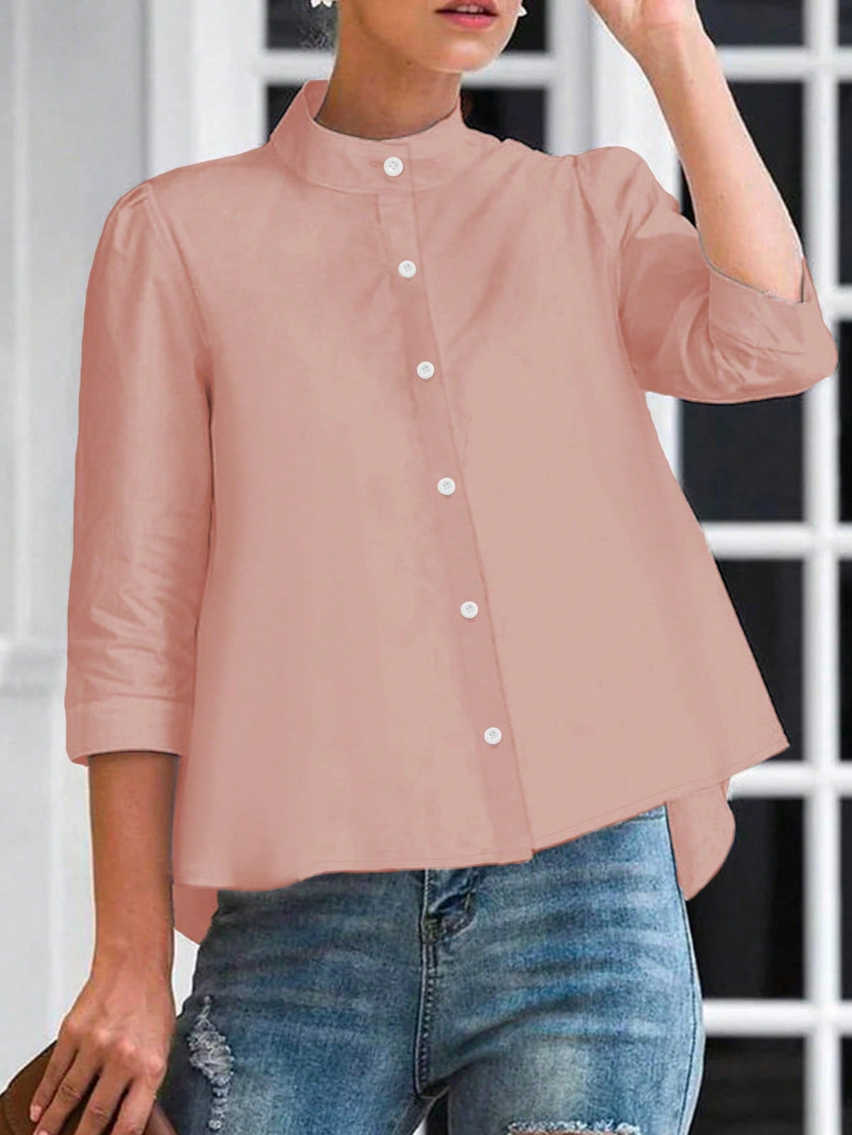 Camicetta Elegante Con Colletto a Stantuffo Per Le Donne Con Colore Solido